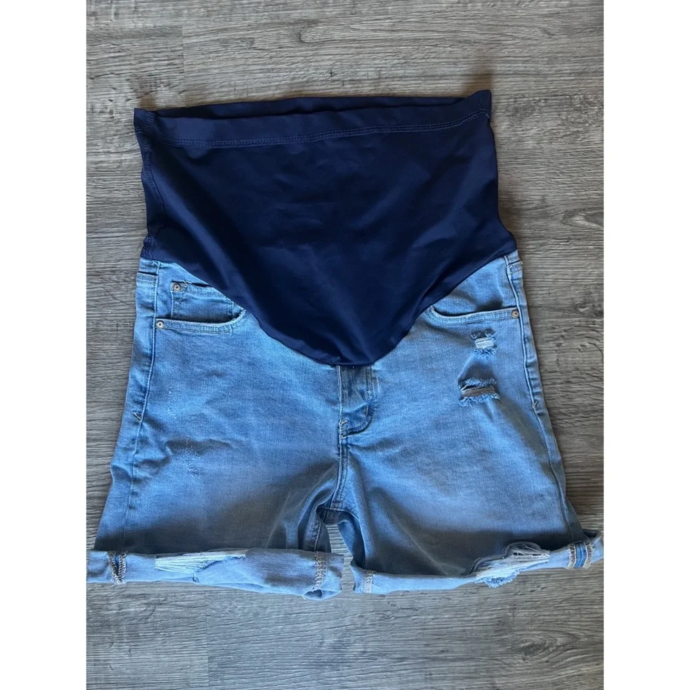 Pinkblush Light Wash Distressed Maternity Jean Shorts